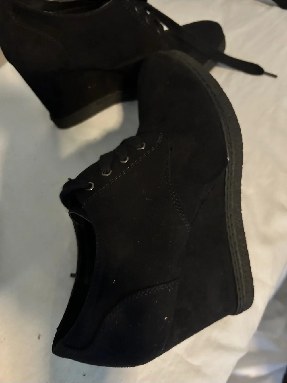 x-appeal Black Wedge Lace-Up Shoes